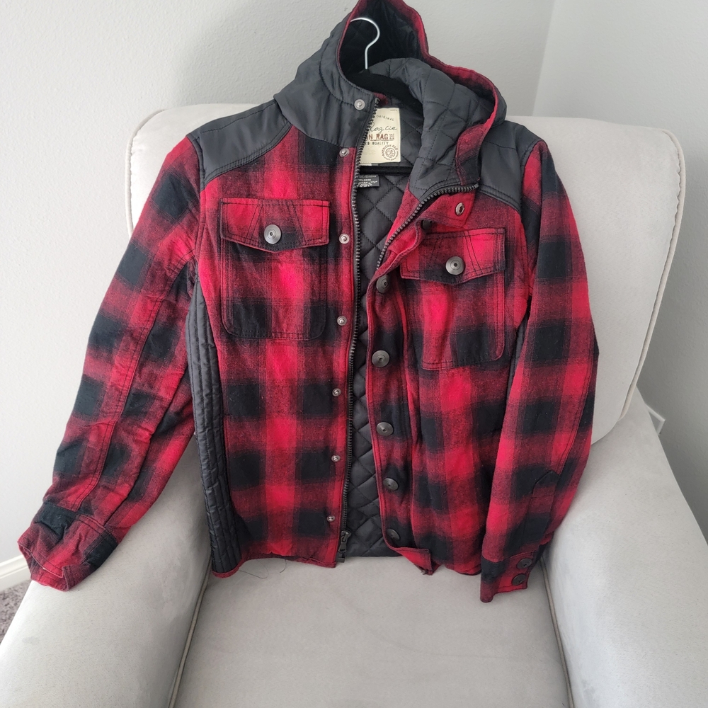 American Rag Red and Black Plaid Puffer Jacket